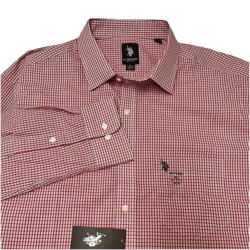 U.S. Polo Assn. Red Check Long Sleeve Shirt Size XL 17-17.5 NWT